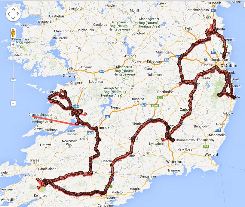 Google Map Location History - Ireland 2013